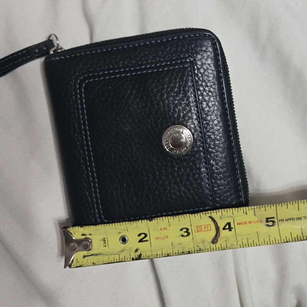 Coach Black Leather Small Wallet with Teal Stitching